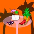 summer vacation illustration on an orange backsground with palms